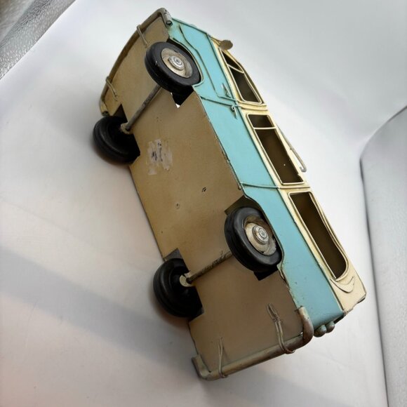 Vintage Old Fashioned Retro Beach Travel Van Metal Model Blue/White - Picture 14 of 16